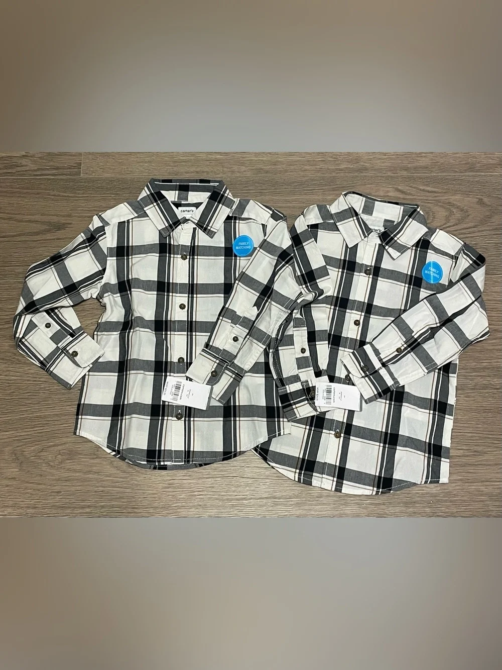 Carter's Size 4T TWIN Matching Black, White & Gray Plaid Button-Down Shirt